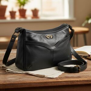 Etienne Aigner Shoulder Bag Vintage Black Leather Purse Double Compartments